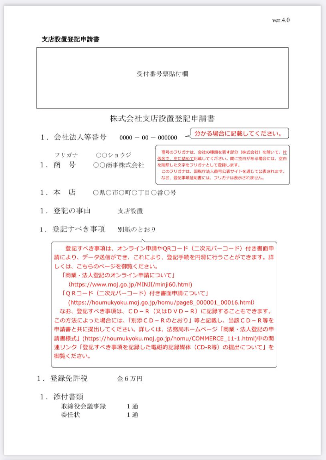 法人登記の書式と手続 添付書類の書式と解説 法人登記の書式